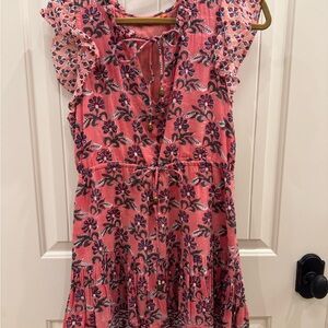 Oliphant Pink Floral Dress with Ruffles Small
